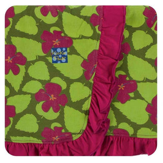 Print Bamboo Ruffle Stroller Blanket - Pesto Hibiscus, One Size Swaddling & Receiving Blankets