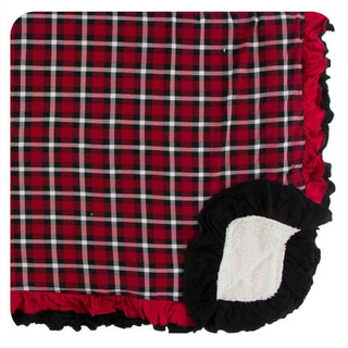 Print Bamboo Sherpa-Lined Double Ruffle Toddler Blanket - Crimson 2020 Holiday Plaid, One Size Swaddling & Receiving Blankets