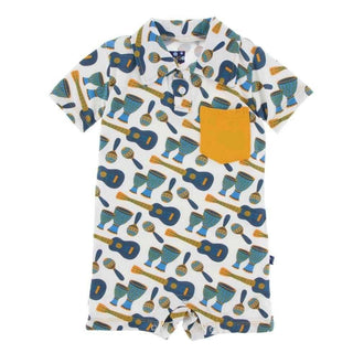 Print Short Sleeve Polo Romper with Pocket - Samba Baby One-Pieces