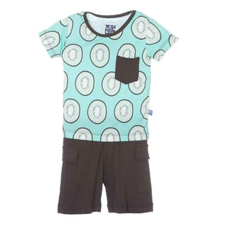 Print Bamboo Short Sleeve Tee with Pocket & Cargo Short Outfit Set, Kiwi Baby & Toddler Outfits
