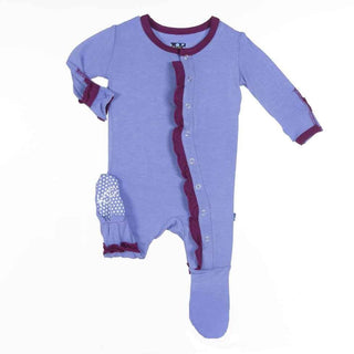 Bamboo Ruffle Footie with Snaps, Forget Me Not with Melody Trim Baby & Toddler Sleepwear