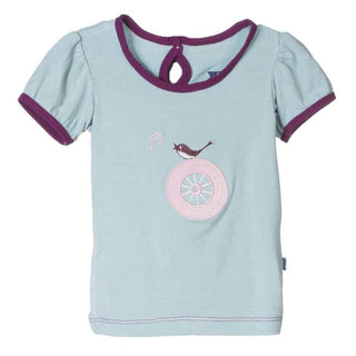 Bamboo Short Sleeve Applique Puff Tee, Jade Record Bird Baby & Toddler Tops