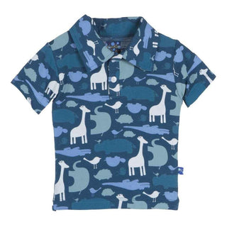 Bamboo Short Sleeve Boys Polo Shirt, Peacock Multi Animal Baby & Toddler Tops