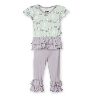 Bamboo Short Sleeve Double Ruffle Outfit Set Girls, Aloe Skunk Baby & Toddler Outfits