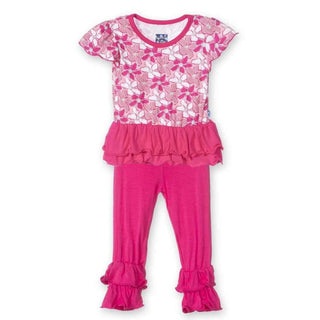Girl's Bamboo Short Sleeve Double Ruffle Outfit Set, Desert Flower Baby & Toddler Outfits
