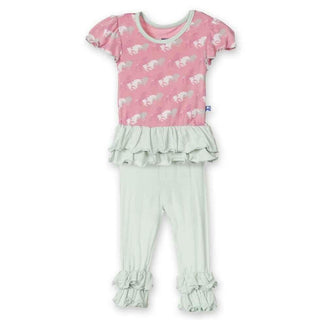 Bamboo Short Sleeve Double Ruffle Outfit Set Girls, Desert Rose Wild Horses Baby & Toddler Outfits