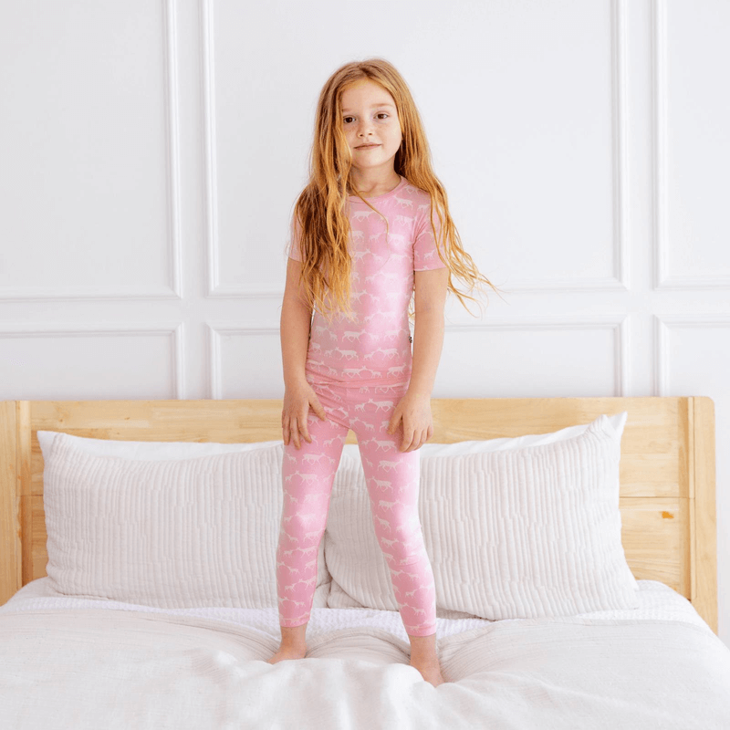KicKee Pants Short Sleeve Pajama Set - Viscose Bamboo, Fitted, Seasonal Print (Cake Pop Doe & Fawn - 3T)