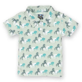 Bamboo Short Sleeve Polo Shirt, Aloe Wild Horses Baby & Toddler Tops