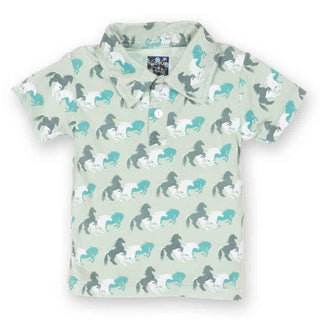 Bamboo Short Sleeve Polo Shirt, Aloe Wild Horses Baby & Toddler Tops