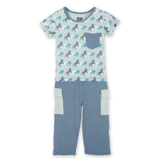 Bamboo Short Sleeve Tee with Pocket & Cargo Pant Outfit Set, Aloe Wild Horses Baby & Toddler Outfits