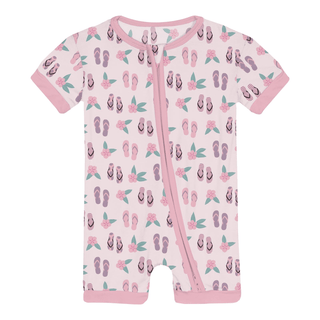 Bamboo Shorty Sleeper with Zipper - Shrinking Violet Flip Flops and FlowersKicKee PantsSize: 0-3 Months
