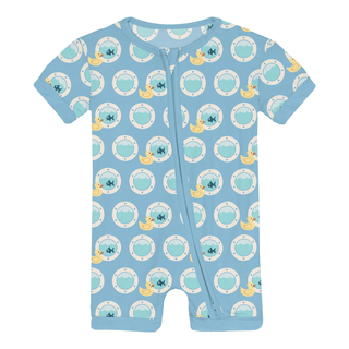 Bamboo Shorty Sleeper with Zipper - Seaside Blue Porthole Rubber DuckyKicKee PantsSize: 0-3 Months