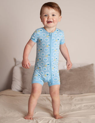 Bamboo Shorty Sleeper with Zipper - Seaside Blue Porthole Rubber DuckyKicKee PantsSize: 0-3 Months
