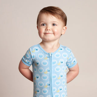 Bamboo Shorty Sleeper with Zipper - Seaside Blue Porthole Rubber DuckyKicKee PantsSize: 0-3 Months