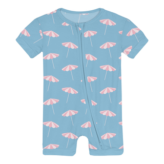 Bamboo Shorty Sleeper with Zipper - Seaside Blue Beach UmbrellasKicKee PantsSize: 0-3 Months
