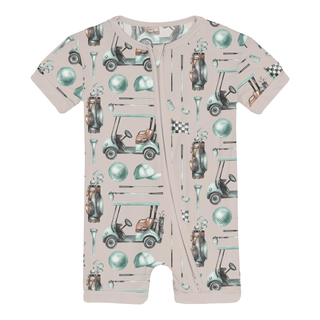 Bamboo Shorty Sleeper with Zipper - Latte GolfKicKee PantsSize: 0-3 Months