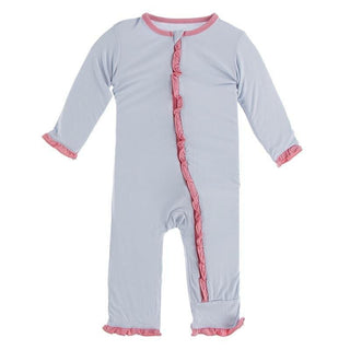 Solid Bamboo Classic Ruffle Coverall with Zipper (21S1) - Dew with Strawberry Baby & Toddler Sleepwear