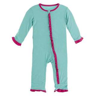 Solid Bamboo Classic Ruffle Coverall with Zipper (21S1) - Glass with Prickly Pear Baby & Toddler Sleepwear