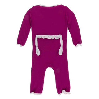 Solid Bamboo Classic Ruffle Coverall with Zipper - Berry with Macaroon Baby & Toddler Sleepwear