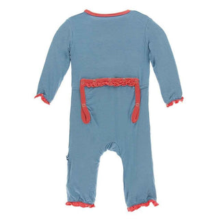 Solid Bamboo Classic Ruffle Coverall with Zipper - Blue Moon with English Rose Baby & Toddler Sleepwear