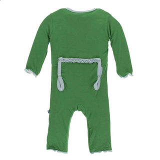 Solid Bamboo Classic Ruffle Coverall with Zipper - Fern with Spring Sky Baby & Toddler Sleepwear
