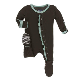 Solid Bamboo Classic Ruffle Footie with Snaps - Bark with Shore Baby & Toddler Sleepwear