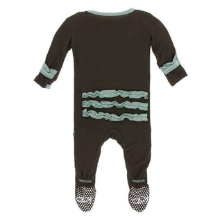Solid Bamboo Classic Ruffle Footie with Snaps - Bark with Shore Baby & Toddler Sleepwear