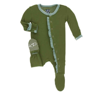 Solid Bamboo Classic Ruffle Footie with Snaps - Moss with Shore Baby & Toddler Sleepwear