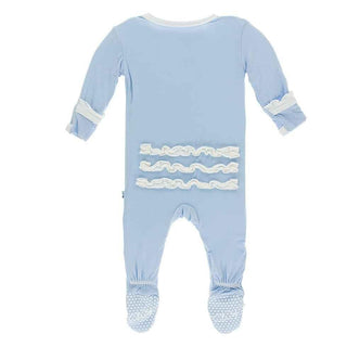 Solid Bamboo Classic Ruffle Footie with Snaps - Pond with Natural Baby & Toddler Sleepwear
