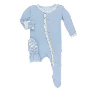 Solid Bamboo Classic Ruffle Footie with Snaps - Pond with Natural Baby & Toddler Sleepwear