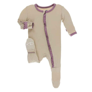 Solid Bamboo Classic Ruffle Footie with Zipper - Burlap with Pegasus Baby & Toddler Sleepwear