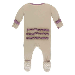 Solid Bamboo Classic Ruffle Footie with Zipper - Burlap with Pegasus Baby & Toddler Sleepwear