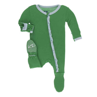 Solid Bamboo Classic Ruffle Footie with Zipper - Fern with Spring Sky Baby & Toddler Sleepwear