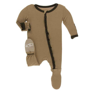 Solid Bamboo Classic Ruffle Footie with Zipper - Tannin with Bark Baby & Toddler Sleepwear