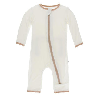 Solid Bamboo Coverall with Zipper - Natural with Suede Baby & Toddler Sleepwear