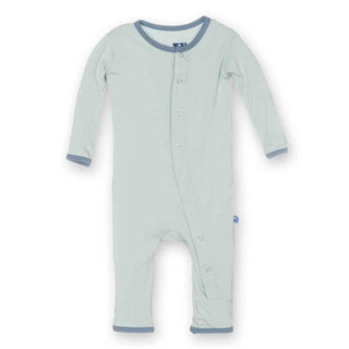 Solid Bamboo Fitted Coverall - Aloe with Dusty Sky Baby & Toddler Sleepwear