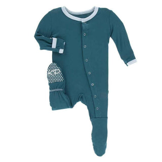 Solid Bamboo Footie with Snaps - Heritage Blue with Pond Baby & Toddler Sleepwear