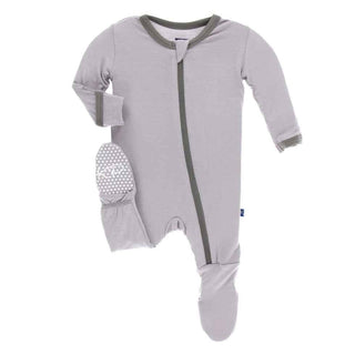 Solid Bamboo Footie with Zipper - Feather with Cobbestone Baby & Toddler Sleepwear