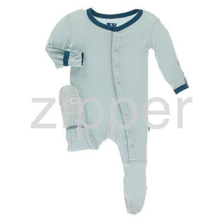 Solid Bamboo Footie with Zipper - Spring Sky with Heritage Blue Baby & Toddler Sleepwear