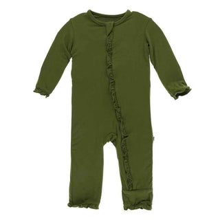 Solid Bamboo Layette Classic Ruffle Coverall with Zipper - Pesto Baby & Toddler Sleepwear