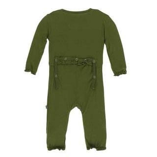 Solid Bamboo Layette Classic Ruffle Coverall with Zipper - Pesto Baby & Toddler Sleepwear