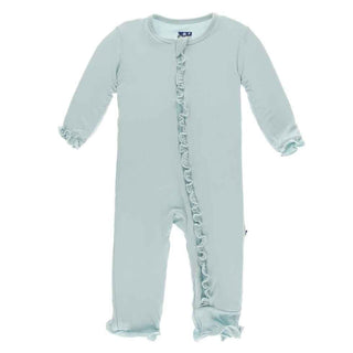 Solid Bamboo Layette Classic Ruffle Coverall with Zipper - Spring Sky Baby & Toddler Sleepwear