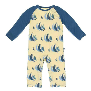 Solid Bamboo Long Sleeve Raglan Romper - Wallaby Sailing Race Baby One-Pieces