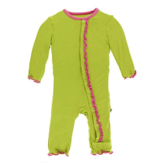Solid Bamboo Muffin Ruffle Coverall with Snaps - Meadow with Flamingo Baby & Toddler Sleepwear