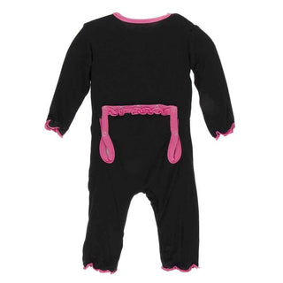 Solid Bamboo Muffin Ruffle Coverall with Snaps - Midnight with Flamingo Baby & Toddler Sleepwear