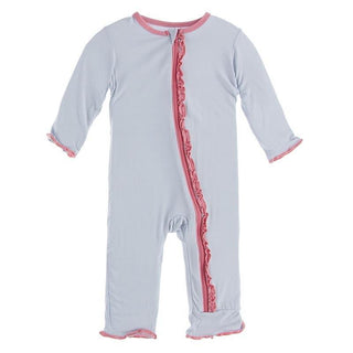 Solid Bamboo Muffin Ruffle Coverall with Zipper (21S1) - Dew with Strawberry (21S1) Baby & Toddler Sleepwear