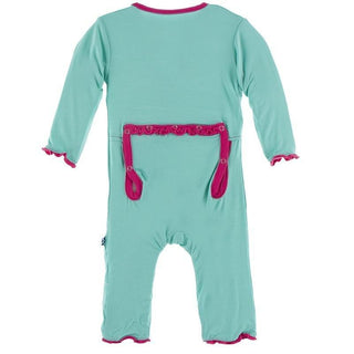 Solid Bamboo Muffin Ruffle Coverall with Zipper (21S1) - Glass with Prickly Pear (21S1) Baby & Toddler Sleepwear