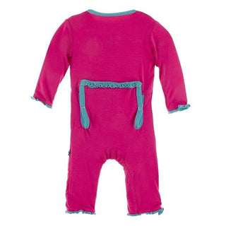 Solid Bamboo Muffin Ruffle Coverall with Zipper (21S1) - Prickly Pear with Neptune (21S1) Baby & Toddler Sleepwear