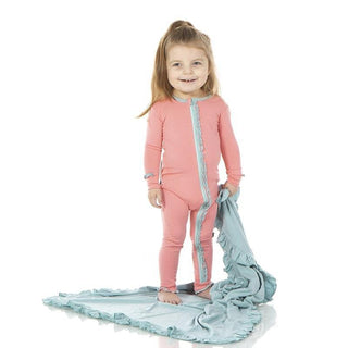 Solid Bamboo Muffin Ruffle Coverall with Zipper (21S1) - Strawberry with Jade Baby & Toddler Sleepwear