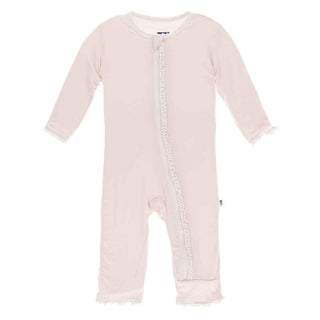 Solid Bamboo Muffin Ruffle Coverall with Zipper EH - Macaroon with Natural Baby & Toddler Sleepwear